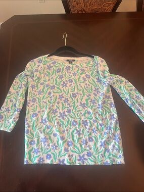 Hatley White Long Sleeve Sweater with Blue & Green Floral Print